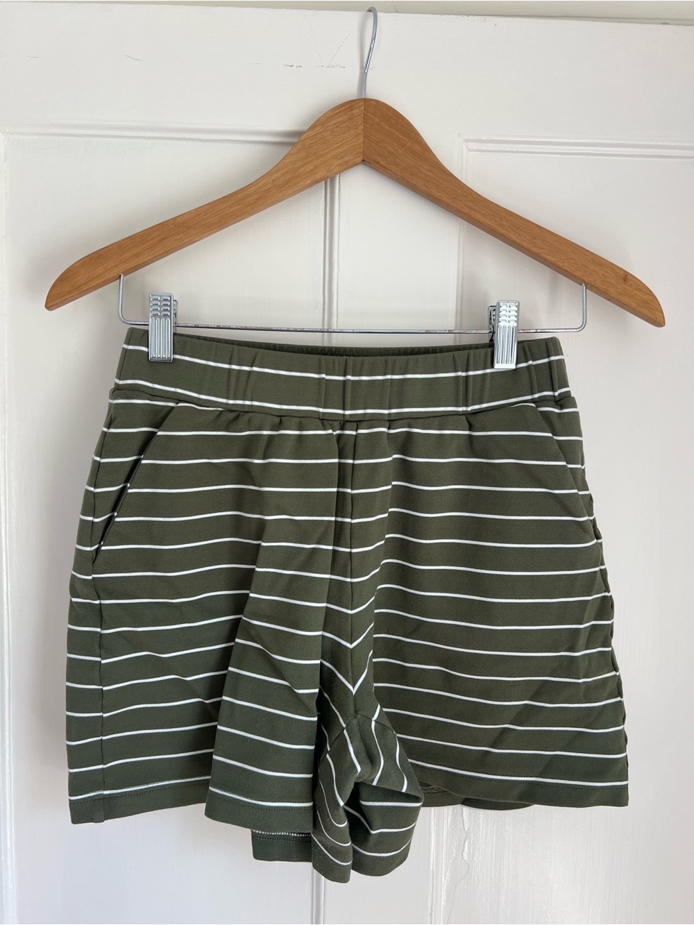 Tuckernuck Olive Green and White Striped Knit Shorts